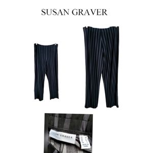 SUSAN GRAVER BLACK AND GRAY STRIPED WIDE LEG PANTS SIZE M